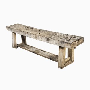 19th Century French Weathered Oak Low Workbench