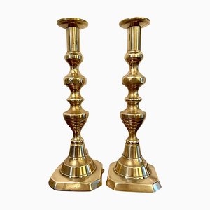 Antique Victorian Brass Candlesticks, Set of 2