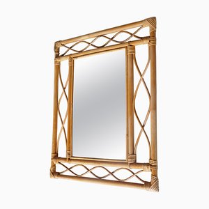 Espejo rectangular de ratán y bambú, años 60