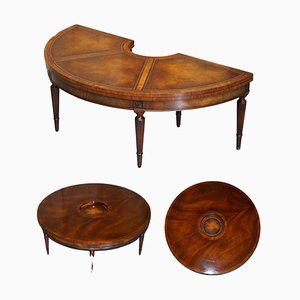 Flamed Hardwood & Hand-Dyed Brown Leather Extending Coffee Table