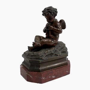 Cherubino in bronzo su base in marmo, fine XIX secolo