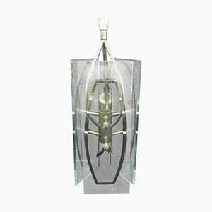 Lámpara colgante italiana era espacial de vidrio y metal de Veca, años 70