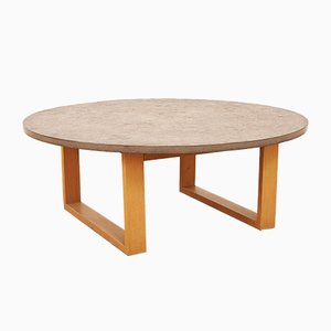 Coffee Table with Solid Beech Frame & Loose Limestone Top, 1960s or 1970s