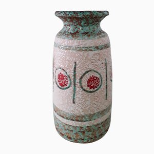 Vintage German Ceramic 68 25 Vase in Turquoise, Red, Brown and Cream White from Bay Keramik, 1960s