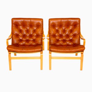 Leather Armchairs, Sweden, 1970s, Set of 2