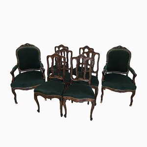 Vintage Louis XV Style Oak Dining Chairs, 1940s, Set of 8