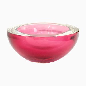 Big Crystal and Ruby Murano Glass Centerpiece Bowl by Mandruzzato Murano