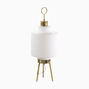 Italian Space Age Opal Glass Table Lamp on Tripod Brass Structure