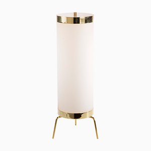 Space Age Opal Glass Table Lantern on Tripod Brass Structure from Stilnovo, Italy, 1960s