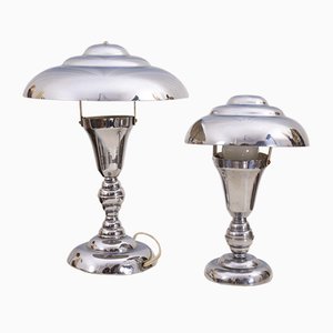 Art Deco Modernist Nickel-Plated Lamps, Set of 2
