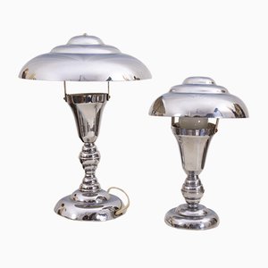 Lampes Art Déco Modernistes en Plaqué Nickel, Set de 2