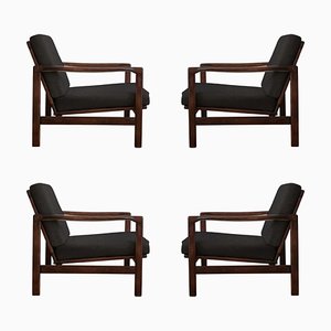 Fauteuils B-7752 Noirs par Zenon Bączyk pour Swarzędzkie Fabryki Mebli, 1960s, Set de 4