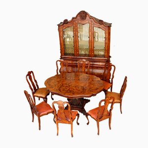 Juego de comedor estilo holandés vintage con incrustaciones, década de 1700. Juego de 11