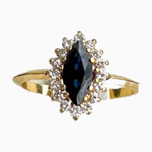 Australischer Saphir, Diamant & Gelbgold Ring