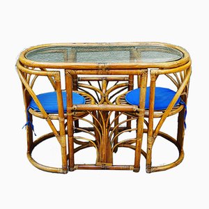 Table en Bambou avec Chaises Dissimulées, 1960s, Set de 3