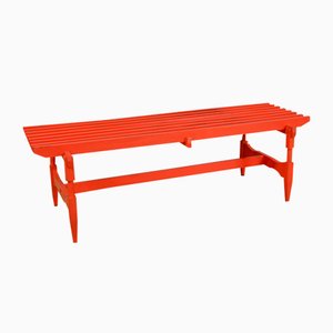 Solid Wood Slat Bench in Red Enamel, Italy, 1960s