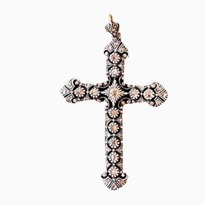 Art Nouveau Silver, Gold and Diamond Crucifix