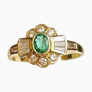 Smaragd, Diamant & Gelbgold Ring