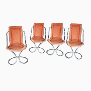 Alcantara & Chromed Steel Tubular Chairs from Tecnosalotto, 1970s, Set of 4
