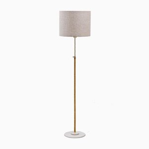 Swedish Modern Floor Lamp in Brass, Rope & Fabric, 1940s