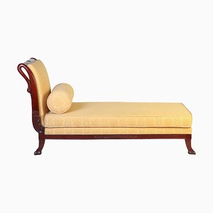 Sofá o chaise longue italiano de caoba con cuello de cisne, siglo XIX, década de 1820