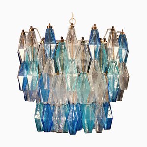 Lámpara de araña Poliedri de cristal de Murano color zafiro