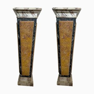 Italian Inlaid Marble Bases or Pedestals, Set of 2