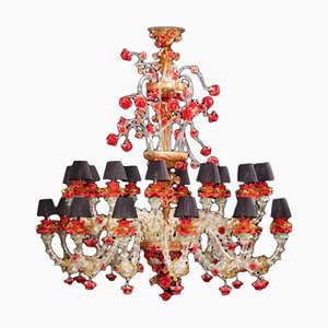 Red and Gold Murano Glass Chandelier, 1980s