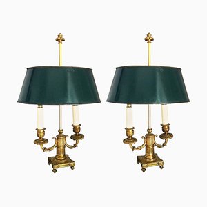French Empire Gilt Bronze Two-Arm Bouillotte Lamps or Table Lamps, 1815, Set of 2