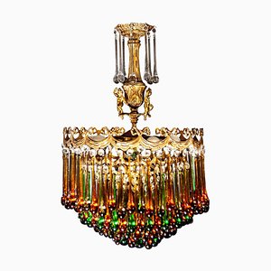 Lampadario multicolore in ottone, Italia, anni '30