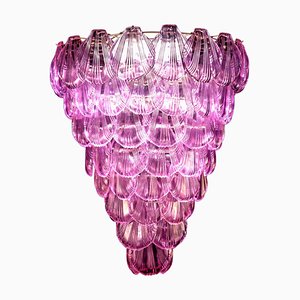 Lámpara de araña grande de cristal de Murano rosa, años 80
