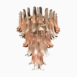 Italian Modern Pink and White Murano Glass Chandelier with Petals, 1980s