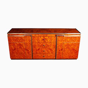 Chrome and Burl Wood Credenza, Italy, 1970