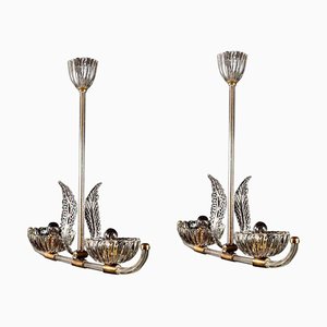 Art Deco Murano Glass & Brass Pendants or Lanterns from Barovier, Set of 2