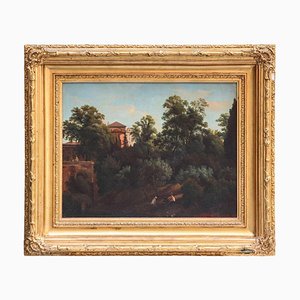 Huile sur Toile Paysage Romain du 19ème Siècle avec Cadre en Bois Doré, 1830