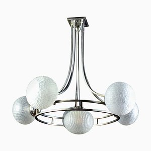 Lustre Mid-Century en Chrome et Verre de Murano par Gino Sarfatti, 1960