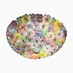 Lampada da soffitto a forma di cesto di fiori in vetro di Murano multicolore