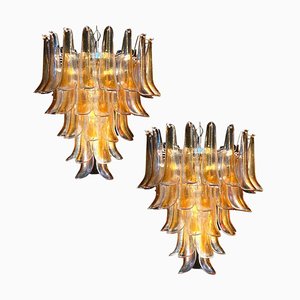 Large Vintage Italian Murano Chandelier with Amber Glass Petals, 1970s