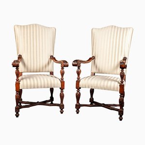 Set of 19th Century Italian Walnut Carved Armchairs