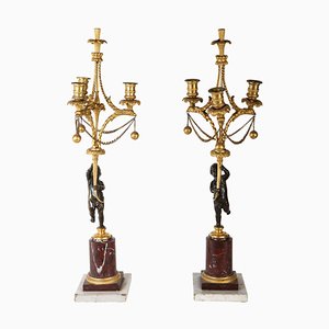 18th Century French Bronze and Gilt Bronze Candelabras, Set of 2