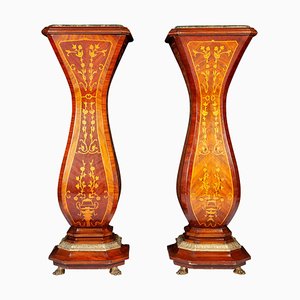 Large 19th Century French Marquetry Inlaid Pedestals, Set of 2