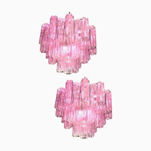 Lampadario Tronchi in vetro di Murano rosa di Toni Zuccheri per Venini, anni '70