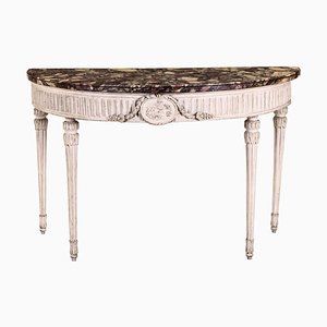 Table Console en Demi-Lune Louis XVI Peinte en Ivoire, Italie, 18ème Siècle