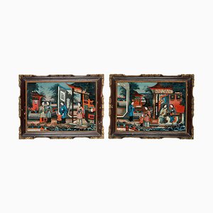 Miroirs Peints à l'Envers, Chine, 1830, Set de 2