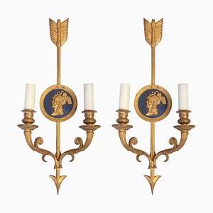 Neoclassical Bronze 2-Light Wall Sconces, Set of 2