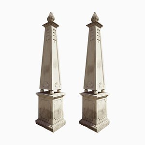Italian Carved Stone Obelisks, Set of 2