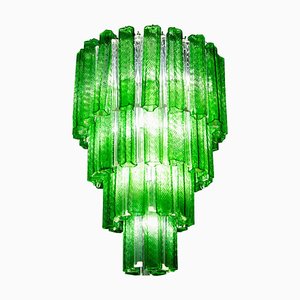 Mid-Century Green Murano Glass Tronchi 4-Tier Chandelier, 1960