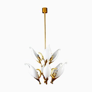 Murano Glass and Brass Chandelier by Franco Luce for Seguso, 1970s