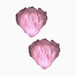 Lámparas de araña italianas de cristal de Murano rosa, años 70. Juego de 2