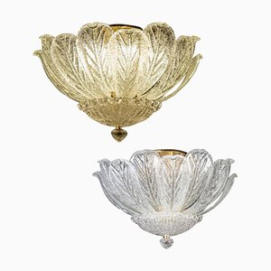 Italian Murano Glass Leave Flushmount or Ceiling Lights, Set of 2